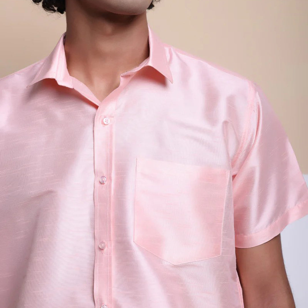 Premium Ethnic Shirts for Men | Traditional South Indian Lungi Shirts (Pink)