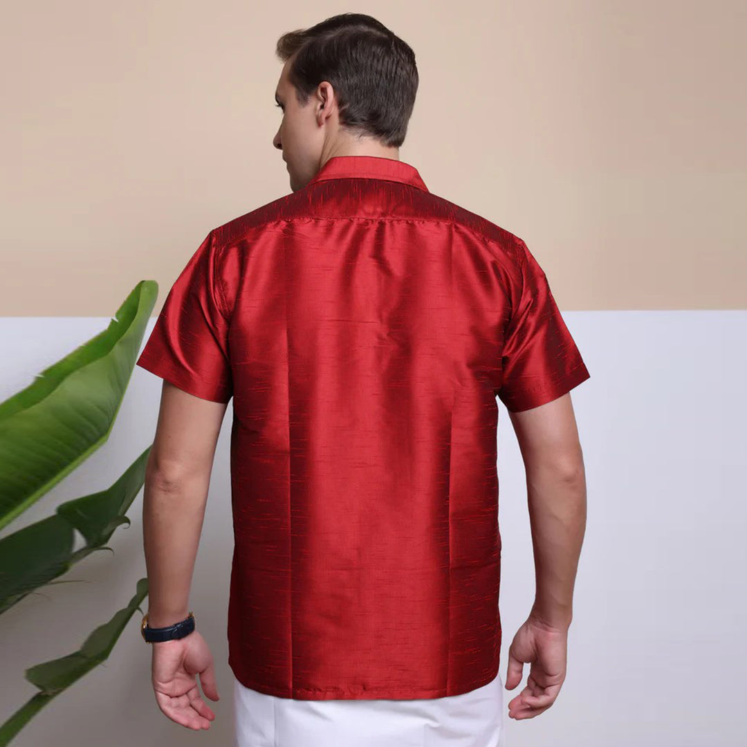Premium Ethnic Shirts for Men | Traditional South Indian Lungi Shirts (RED)