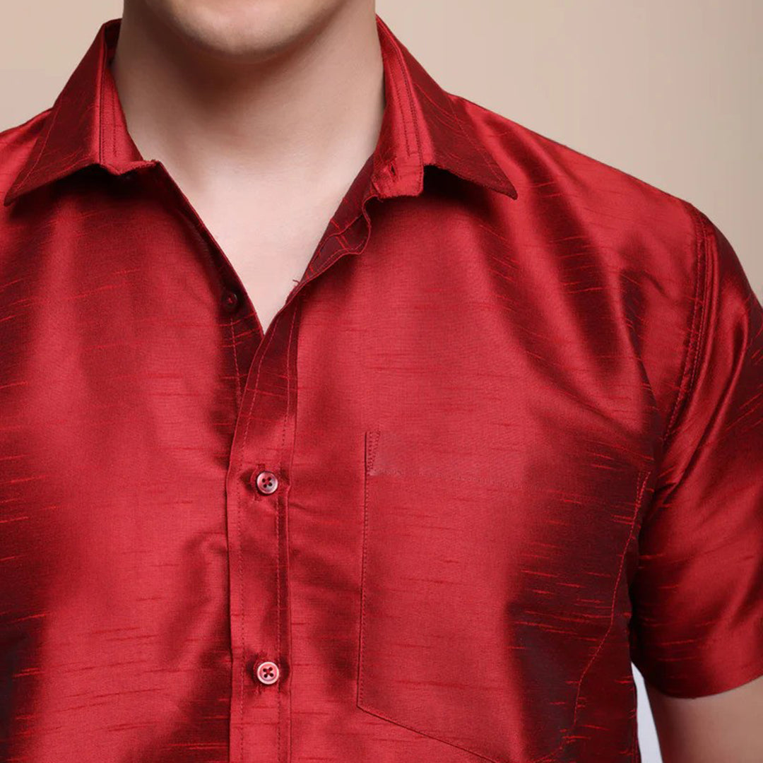 Premium Ethnic Shirts for Men | Traditional South Indian Lungi Shirts (RED)