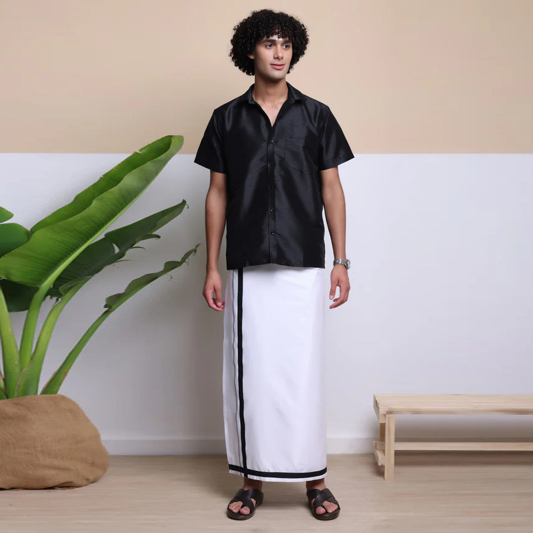 Premium Ethnic Shirts for Men | Traditional South Indian Lungi Shirts (Black)