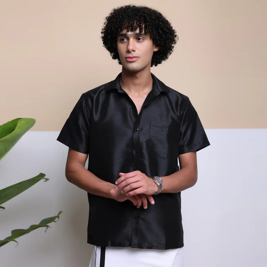 Premium Ethnic Shirts for Men | Traditional South Indian Lungi Shirts (Black)