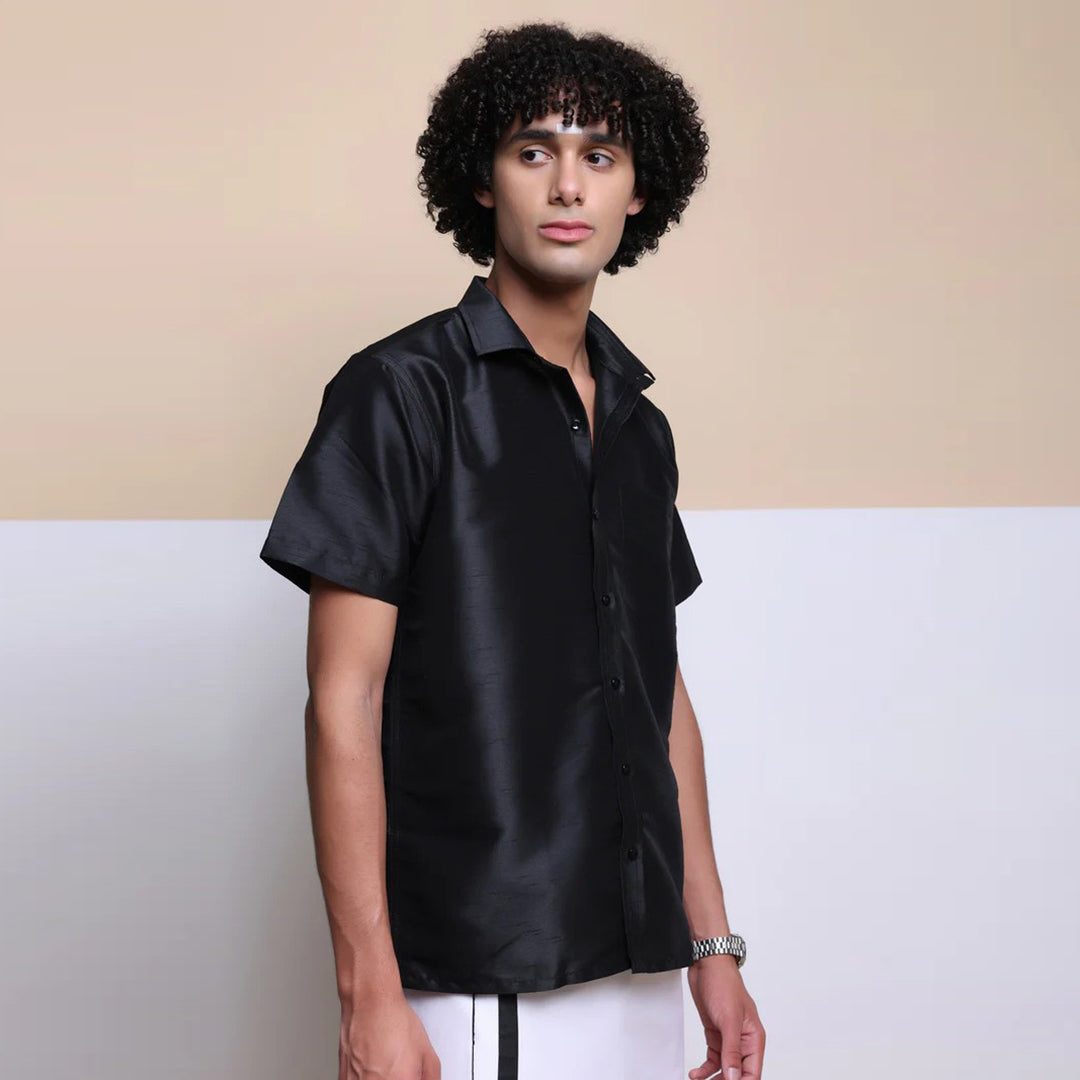 Premium Ethnic Shirts for Men | Traditional South Indian Lungi Shirts (Black)
