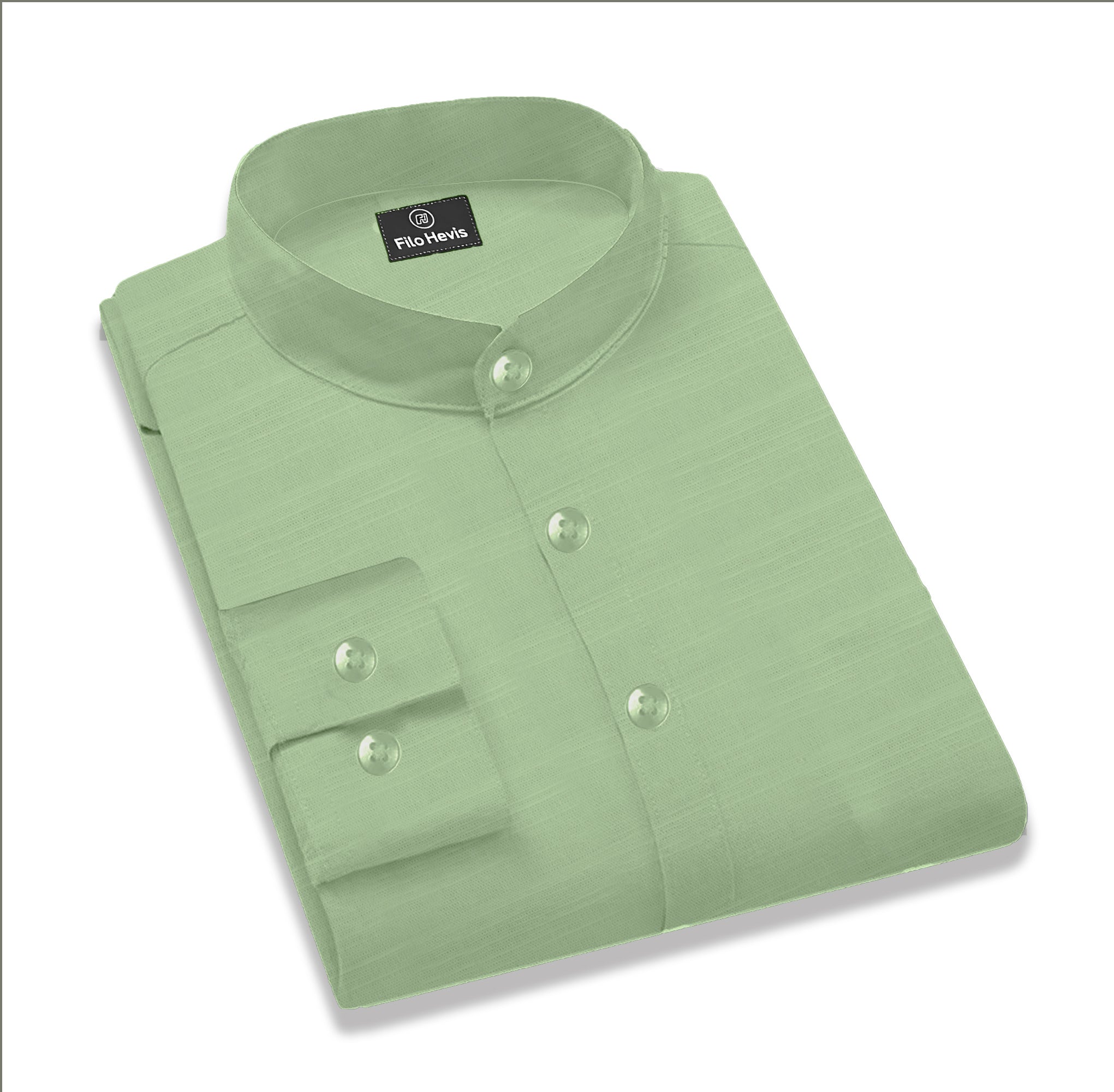 MEN’S CHINESE COLLAR SHIRT | FULL SLEEVE COTTON LINEN T-NECK SHIRT | LIGHT GREEN COLOR