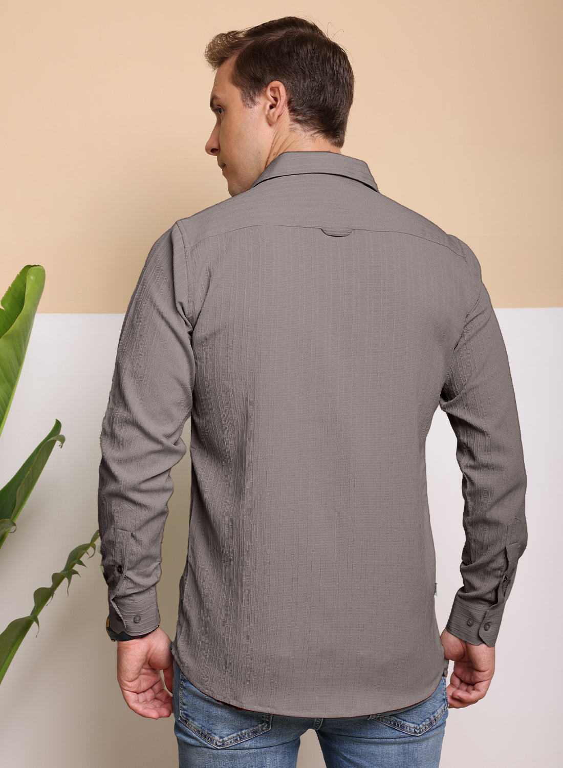 Crushed Self Stripe Grey Shirt