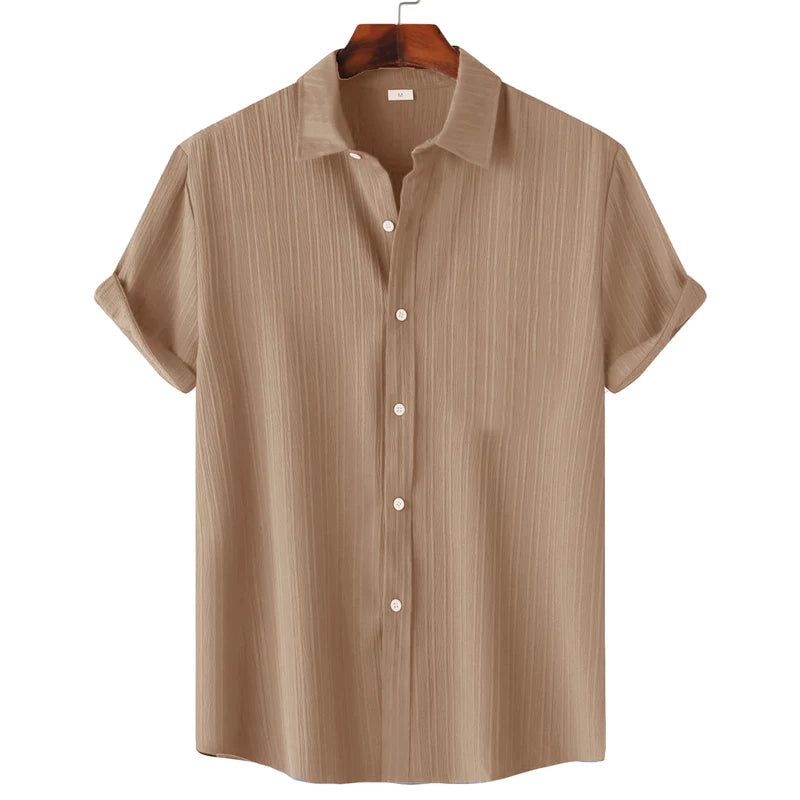 Men’s Textured Popcorn Half Sleeve Casual Shirt – Brown