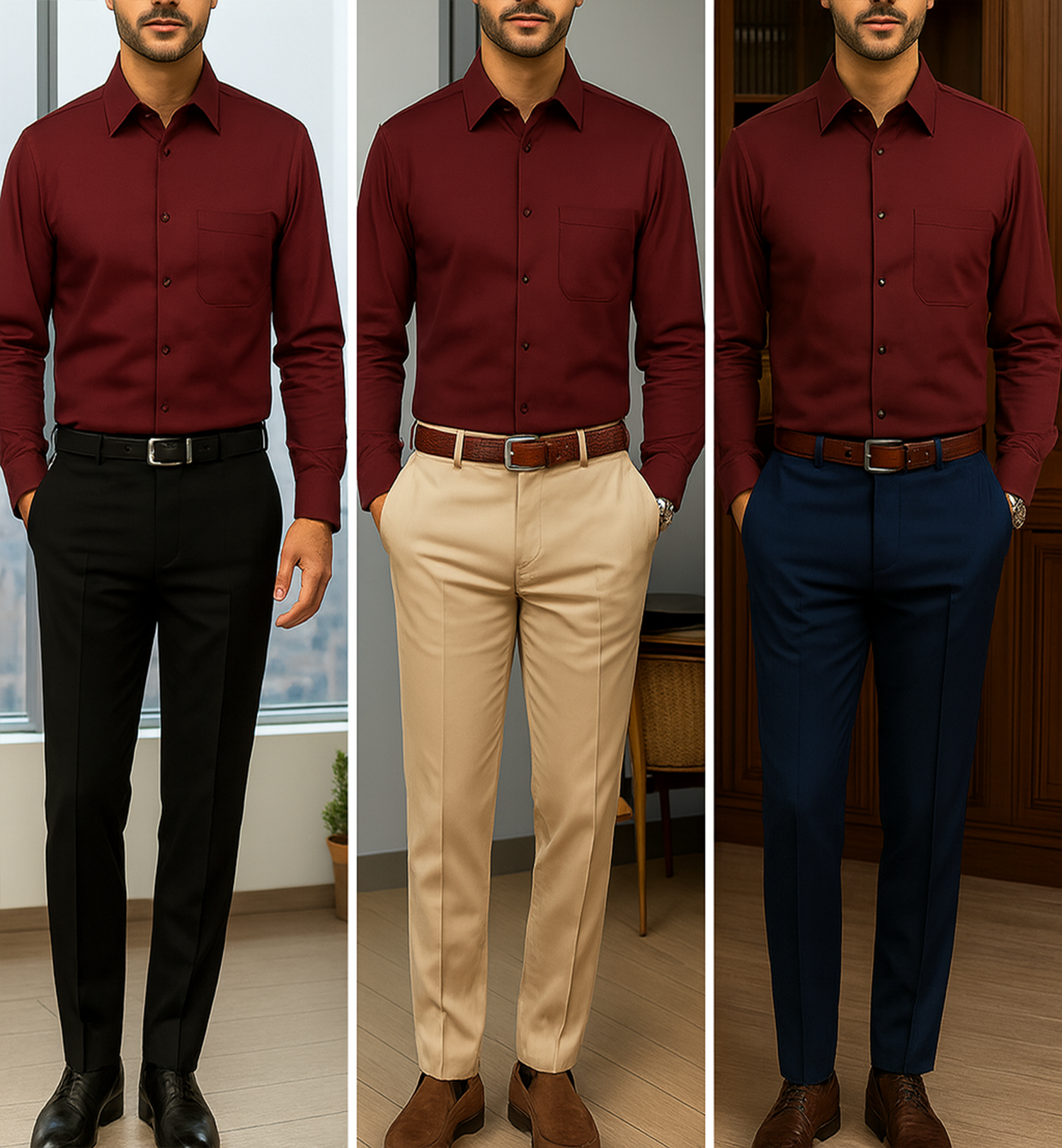 PLATINUM COTTON SATIN FORMAL SHIRT FOR MEN (Single Pocket)-Maroon
