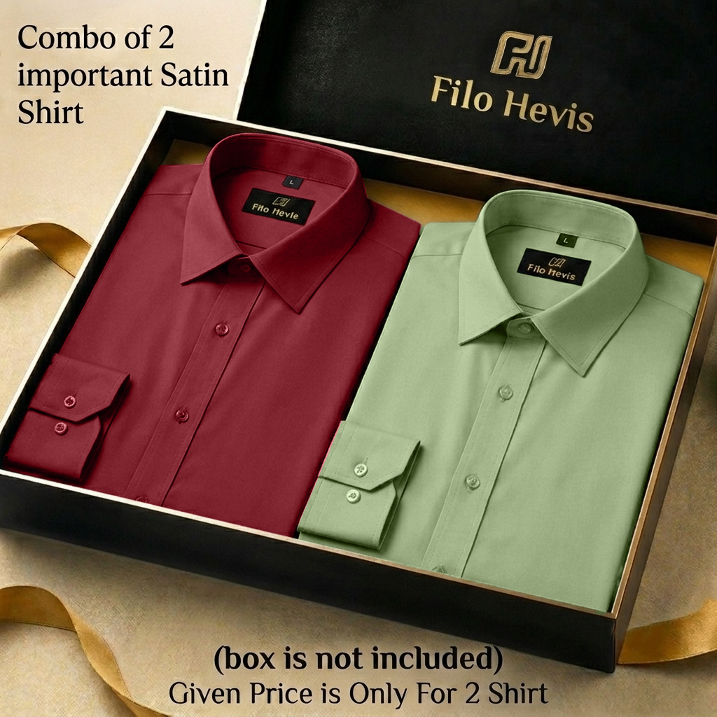 Combo of 2 Men's Imported Satin formal Shirt Maroon & Pista Green