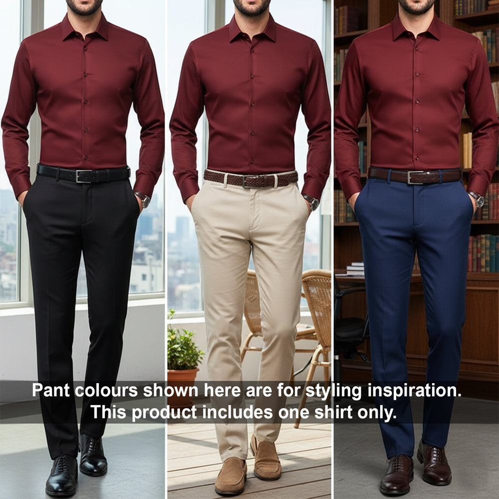Men’s Satin Lycra Formal Shirt (Imported Fabric)| Maroon