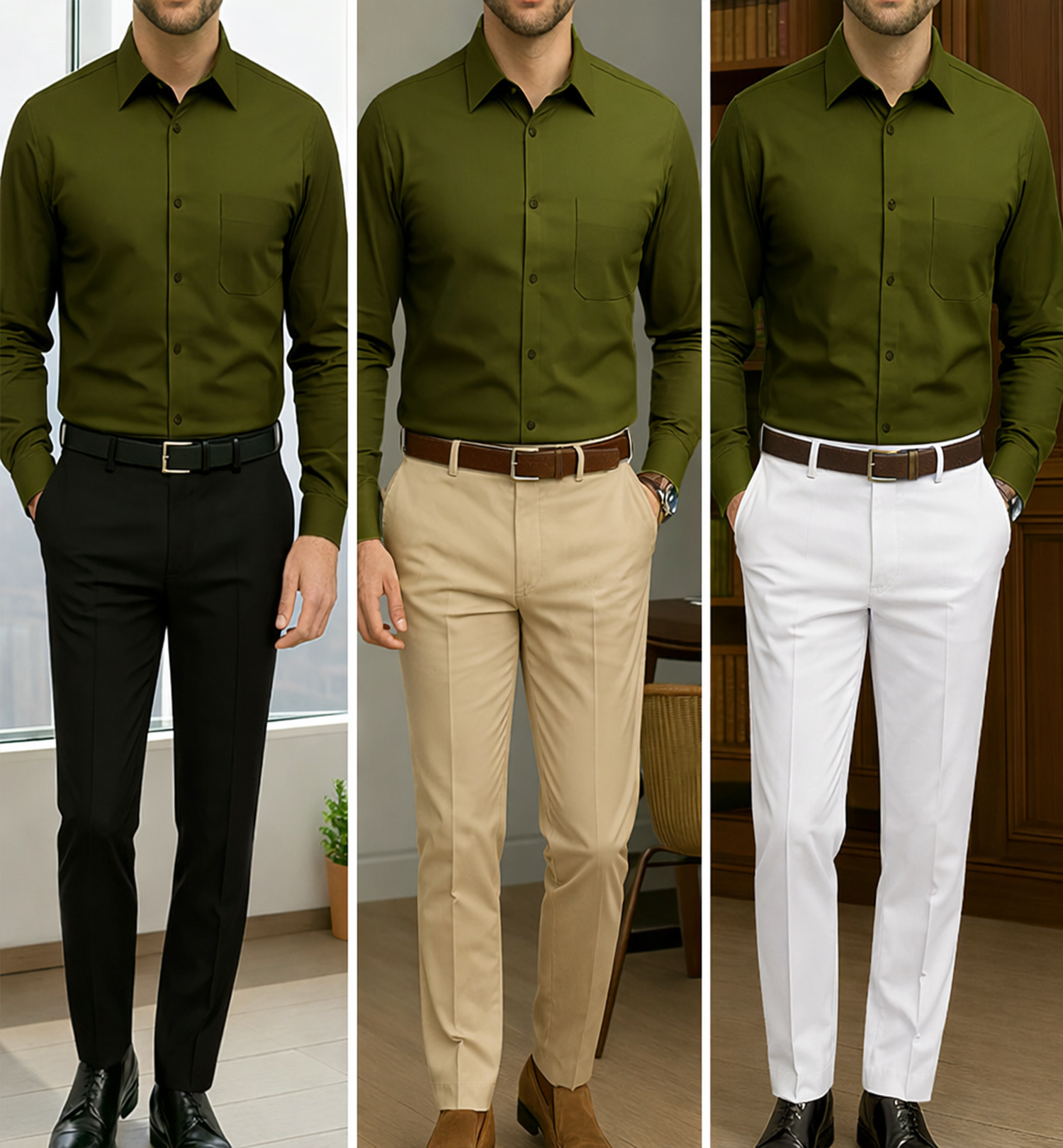 PLATINUM COTTON SATIN FORMAL SHIRT FOR MEN (Single Pocket)-Light Mehndi