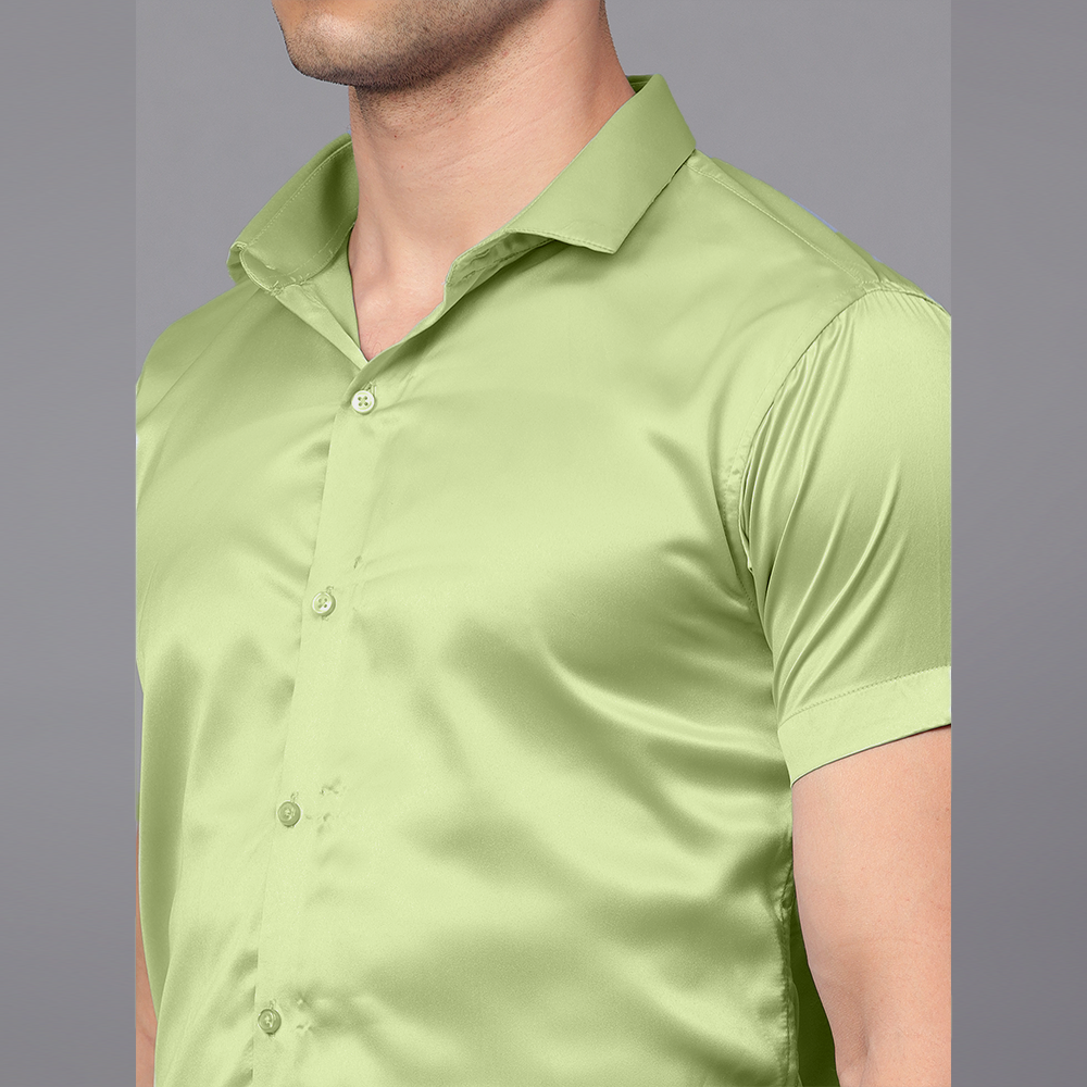 Men’s Satin Half Sleeve Formal Shirt – Premium Soft & Shiny Finish-Pista Green