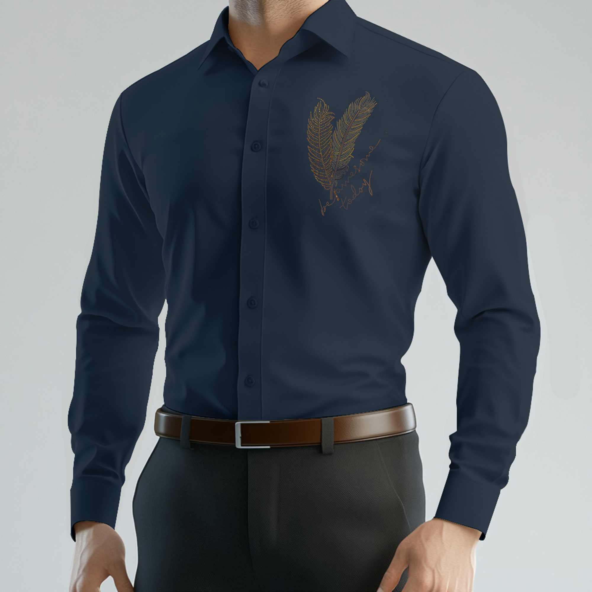 PARTY SHIRTS FOR MEN | PREMIUM SHIRTS | CLUB SHIRTS Feather Embroidery-Navy Blue
