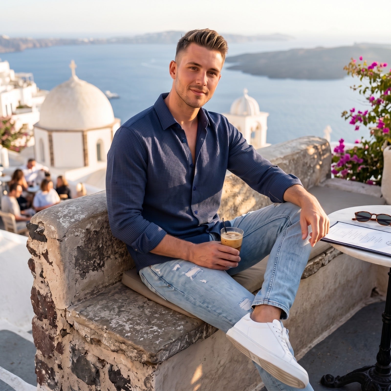 Men's Full Sleeve Self Textured Shirt | Navy Blue My Store