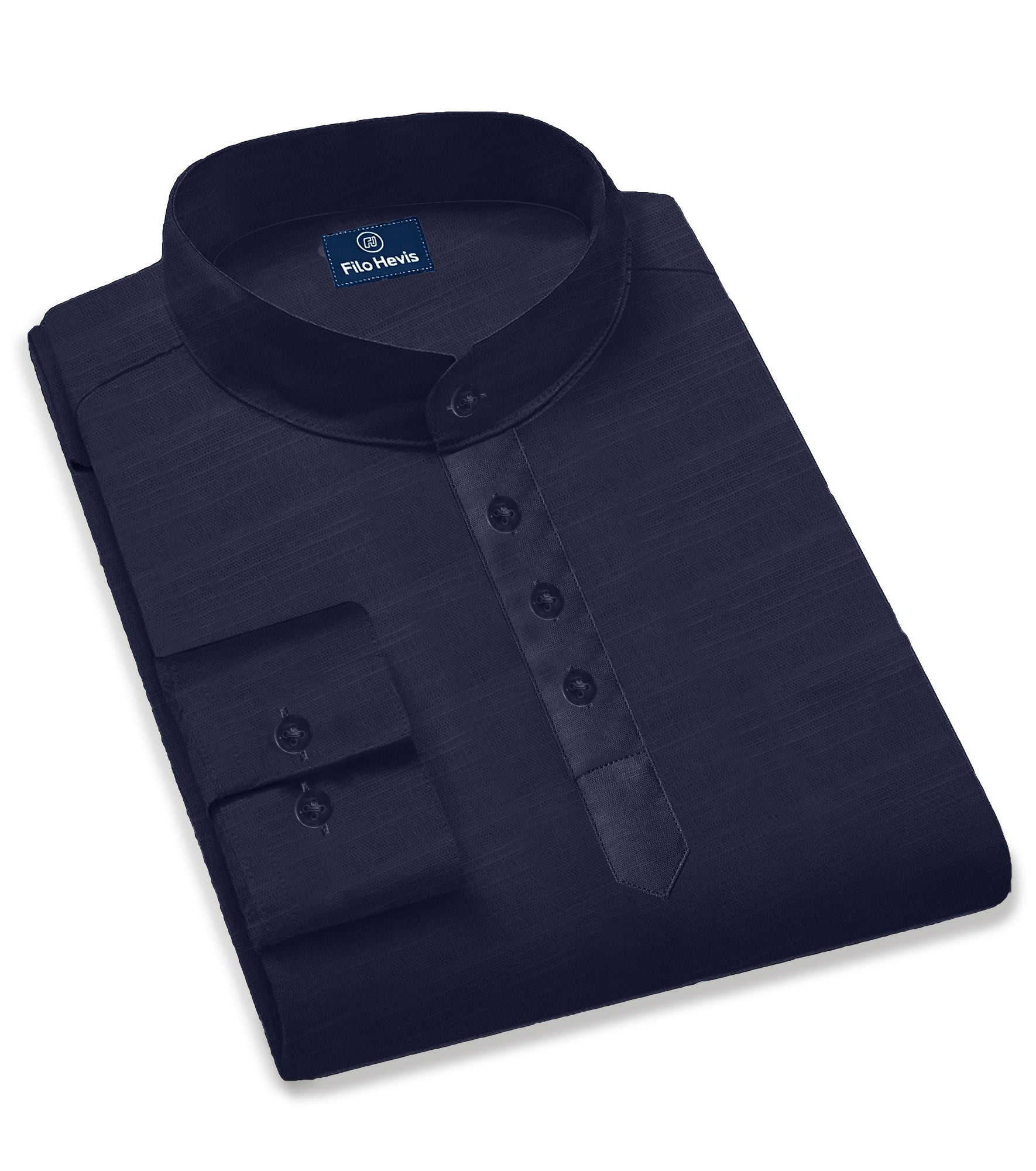 Cotton Mandarin Collar Short Kurta- Navy Blue