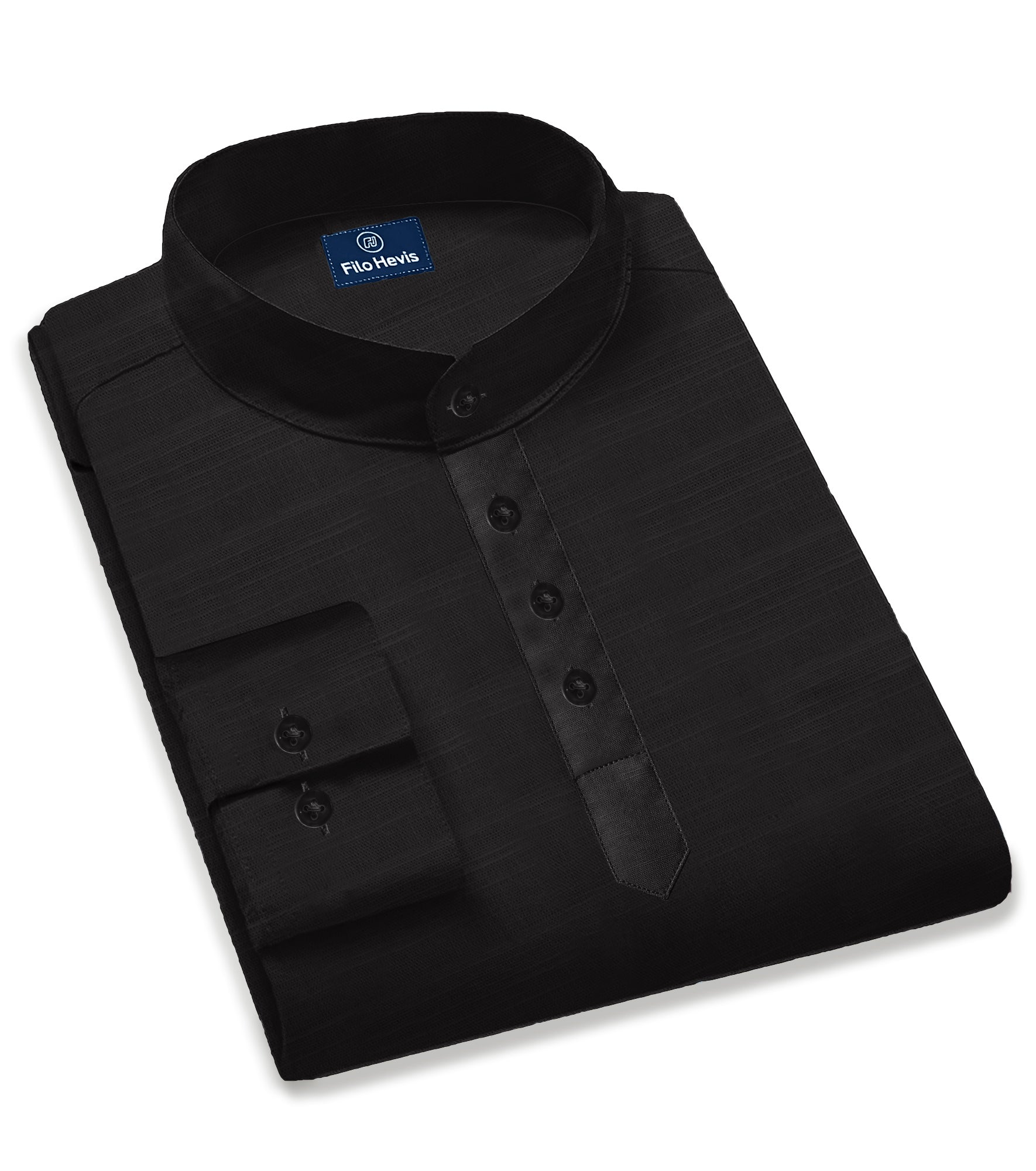 Cotton Chinese Collar Short Kurta for Men | Traditional Nehru Ethnic Shirts | Daily Wear-Black