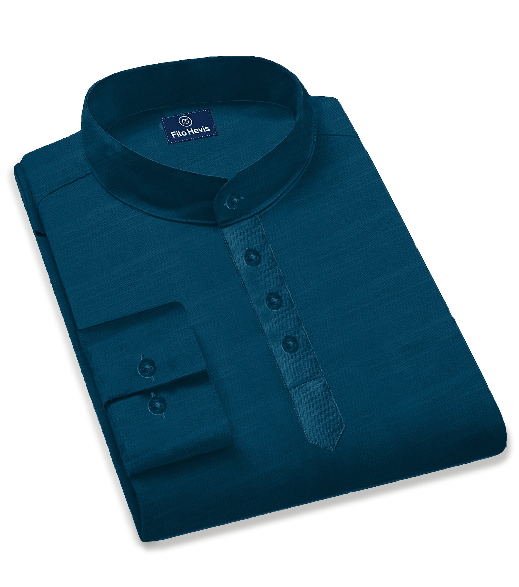 Cotton Chinese Collar Short Kurta for Men | Traditional Nehru Ethnic Shirts | Daily Wear-Teal Blue