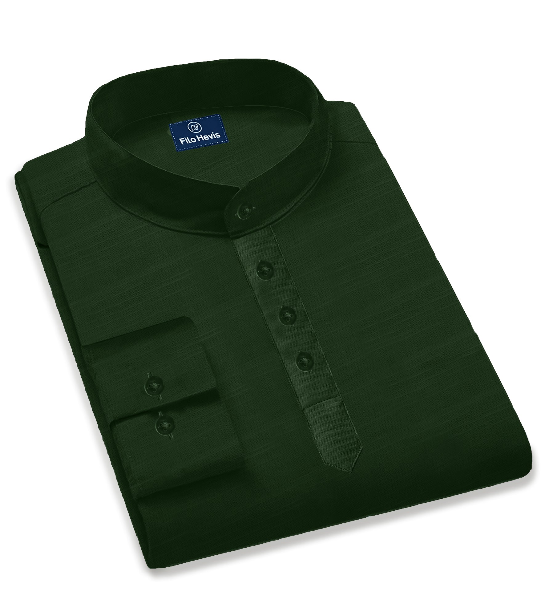 Cotton Chinese Collar Short Kurta for Men | Traditional Nehru Ethnic Shirts | Daily Wear-Dark Green/Phthalo Green