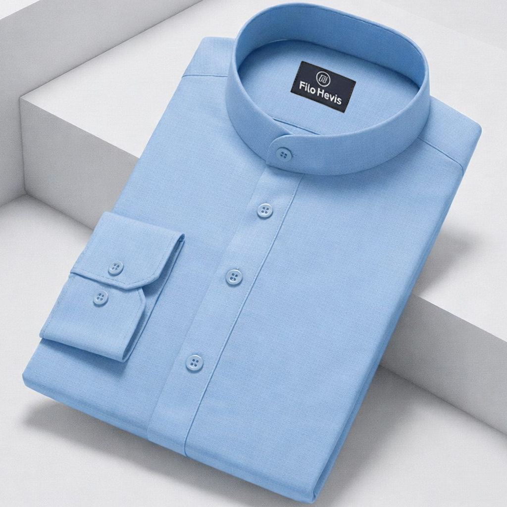 MEN’S CHINESE COLLAR SHIRT | FULL SLEEVE COTTON LINEN T-NECK SHIRT | SKY COLOR My Store