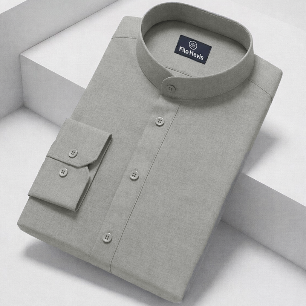 MEN’S CHINESE COLLAR SHIRT | FULL SLEEVE COTTON LINEN T-NECK SHIRT | GREY COLOR