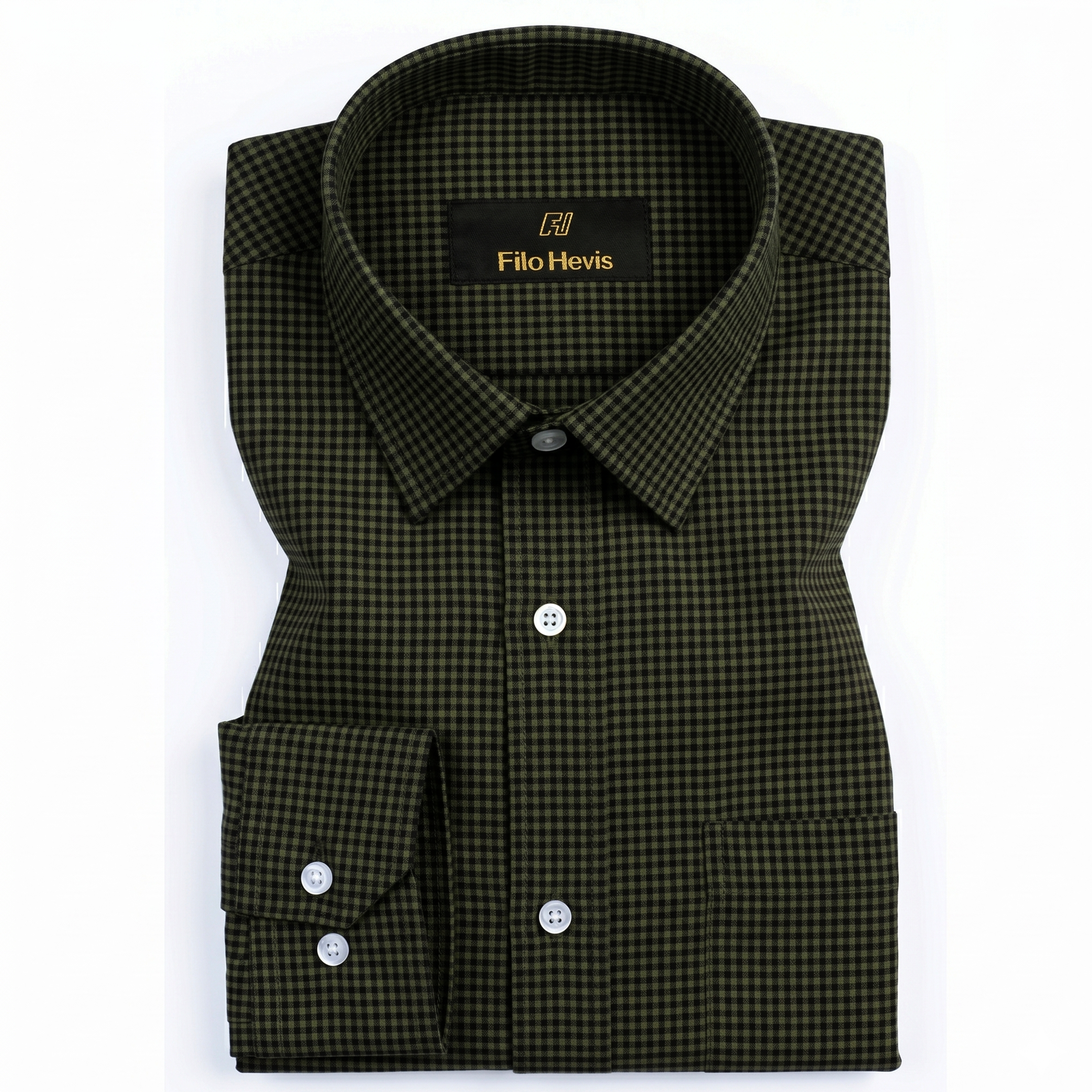 Men's Cotton Check Shirt-Olive-Green, Regular Fit, All-Day Comfort