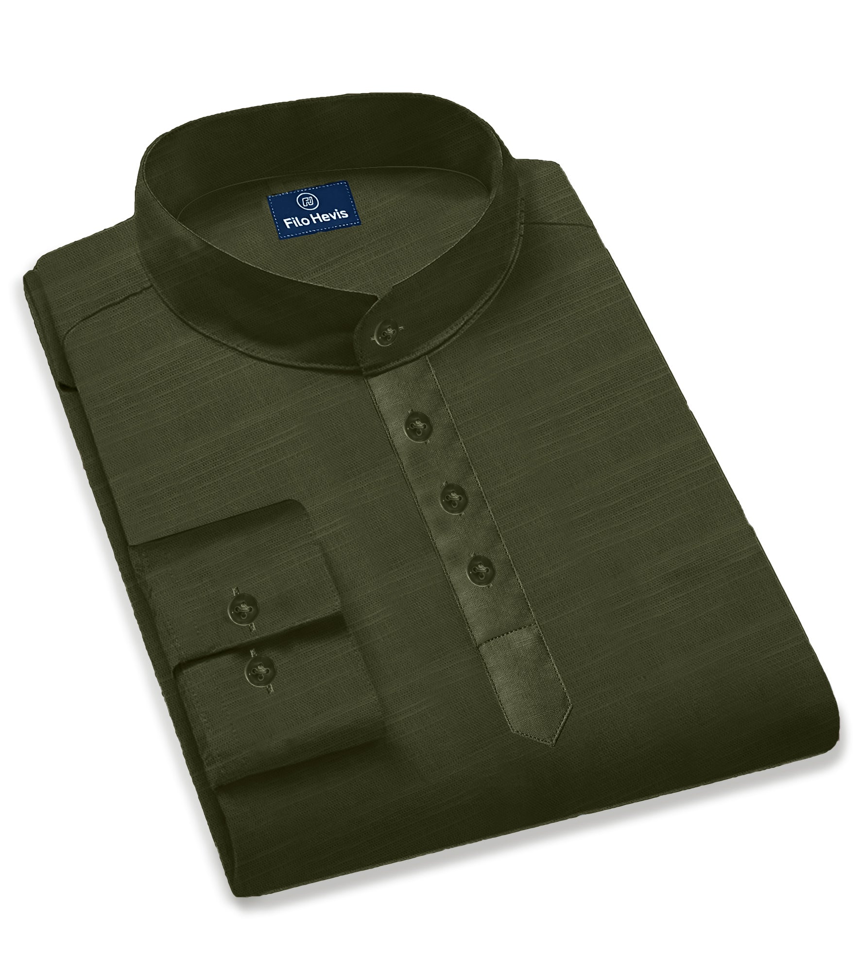 Cotton Chinese Collar Short Kurta for Men | Traditional Nehru Ethnic Shirts | Daily Wear-Olive Green