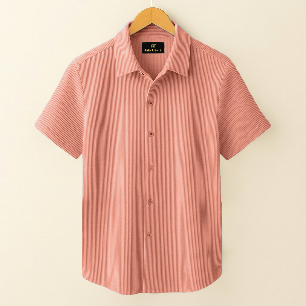SELF-CORD CASUAL SHIRTS FOR MEN BLENDED FABRIC | Half Sleeves | Peach