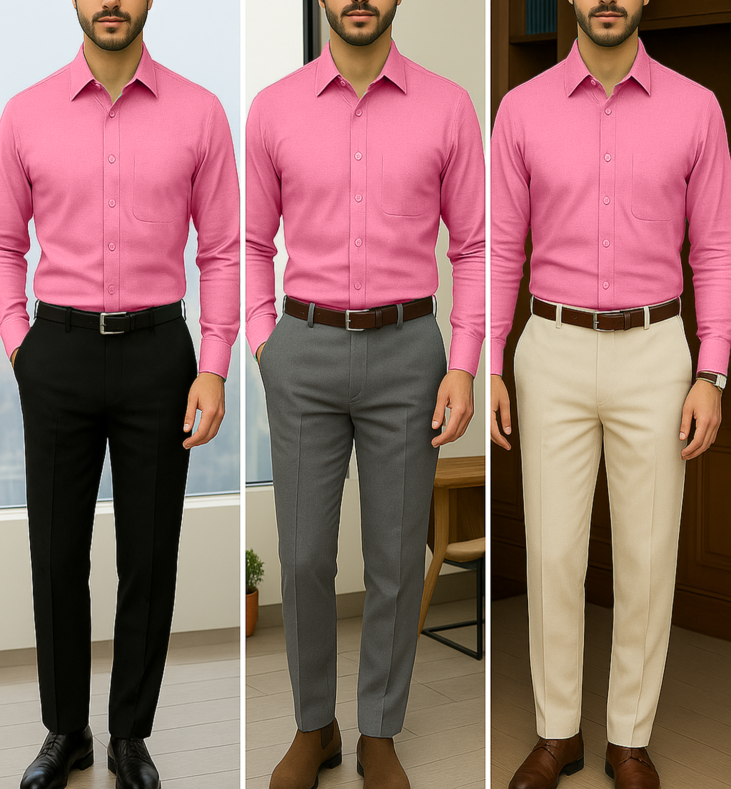 Filafil Fabric Regular Fit Single Pocket Formal Shirt Full Sleeve -Pink