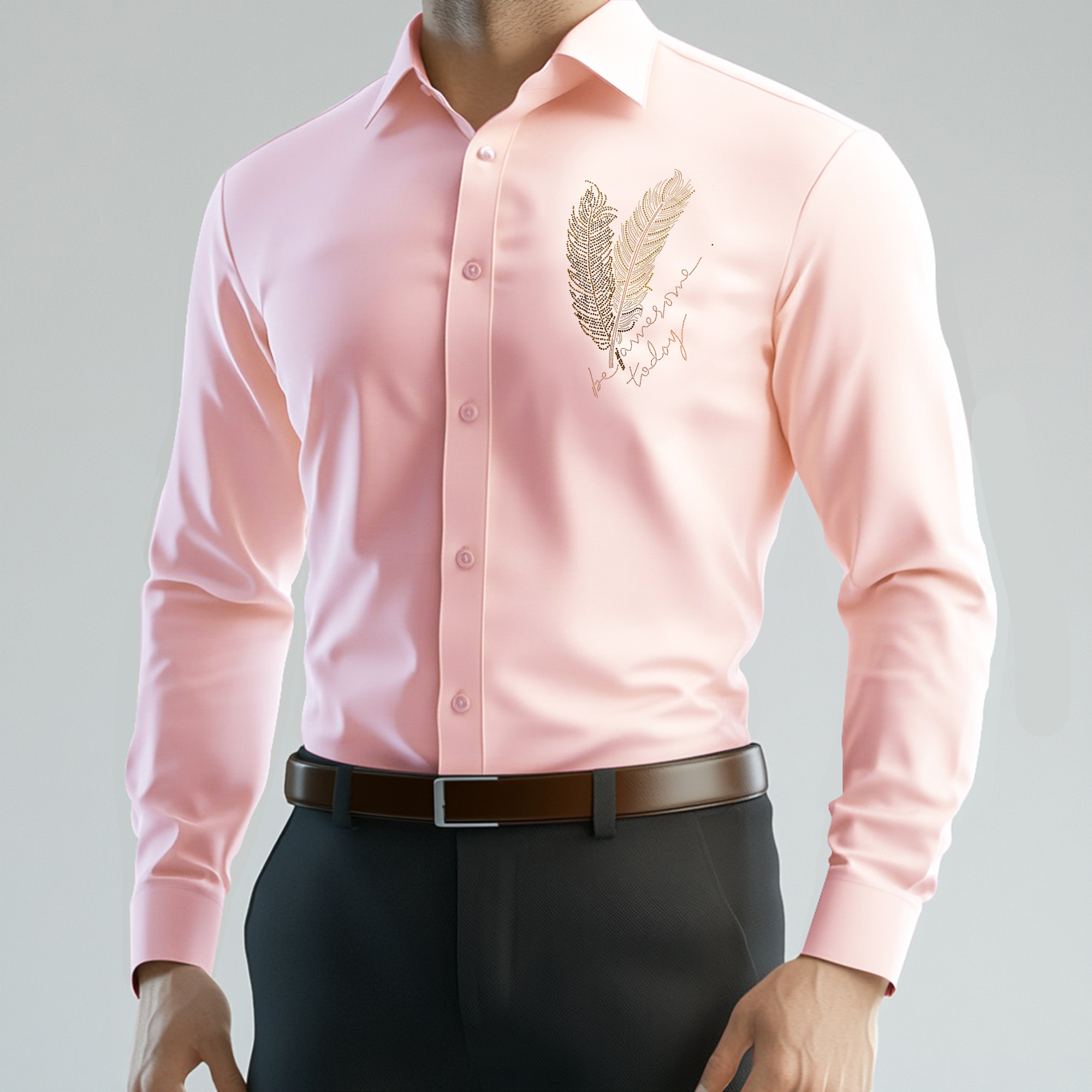 PARTY SHIRTS FOR MEN | PREMIUM SHIRTS | CLUB SHIRTS Feather Embroidery-Pink