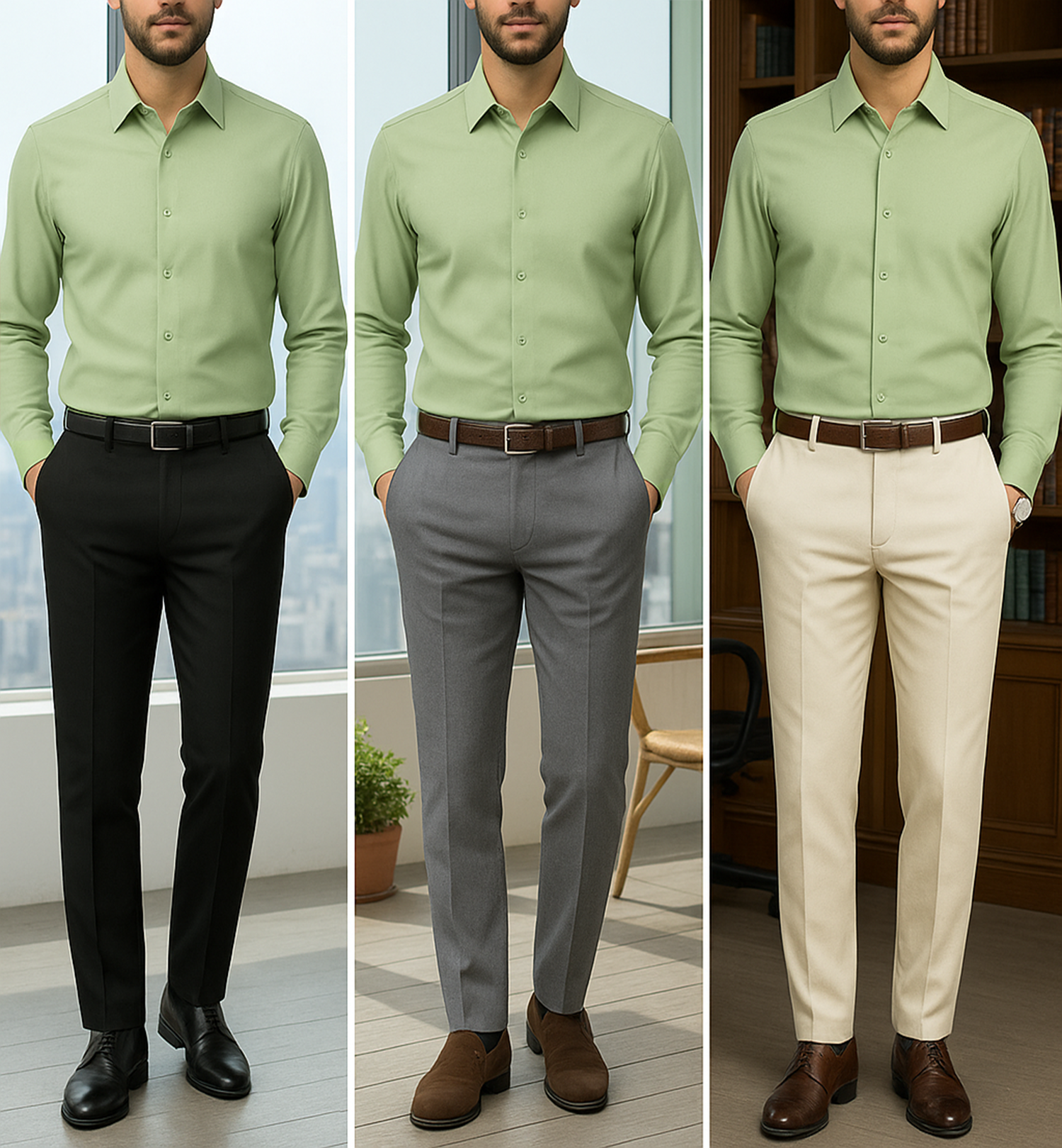 Men's Satin Lycra formal Full Sleeve Shirt Pista Green