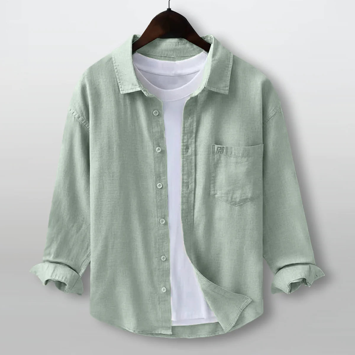 pista green linen shirt