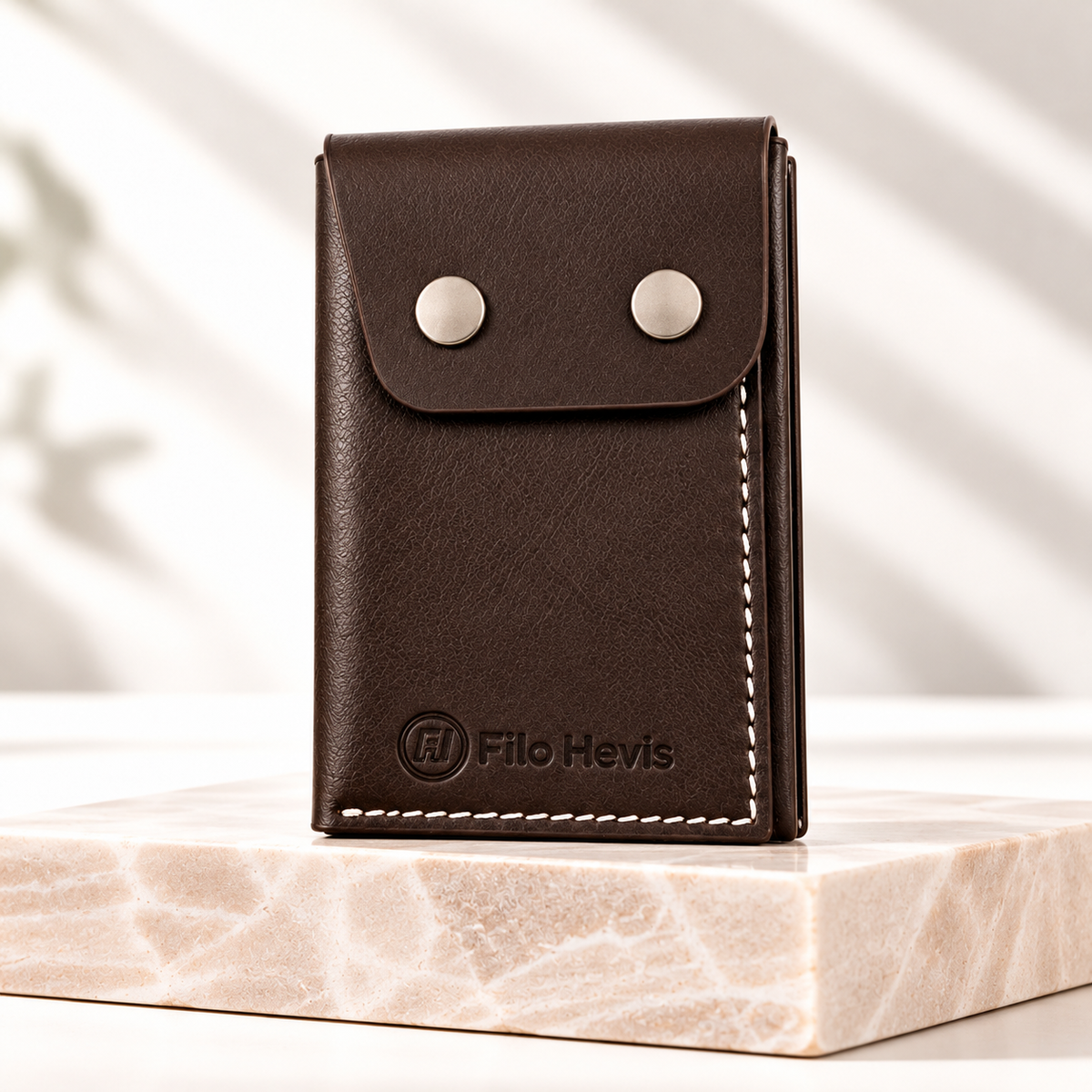 Leather Snap Button Wallet for Men – Compact Card Holder with Cash Pocket- Tan