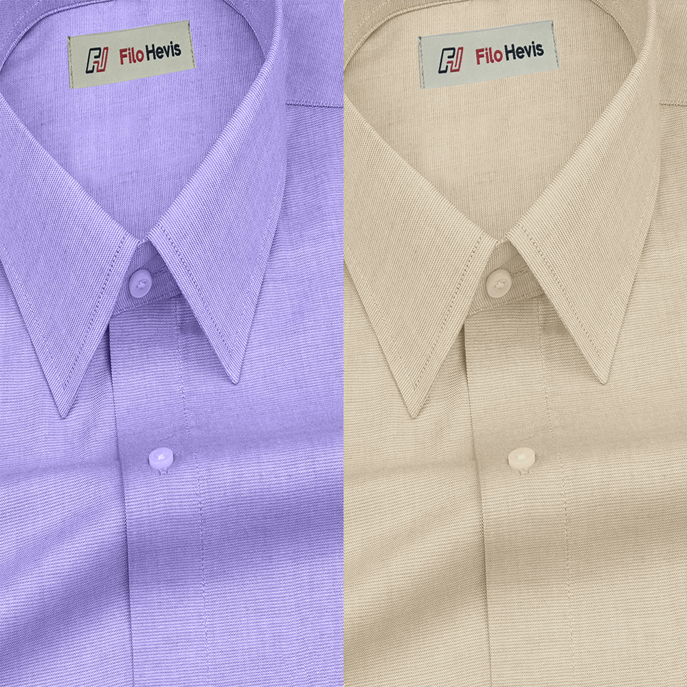 Combo of 2 Filafil Fabric Regular Fit Formal Shirts – Purple & Cream (Single Pocket)