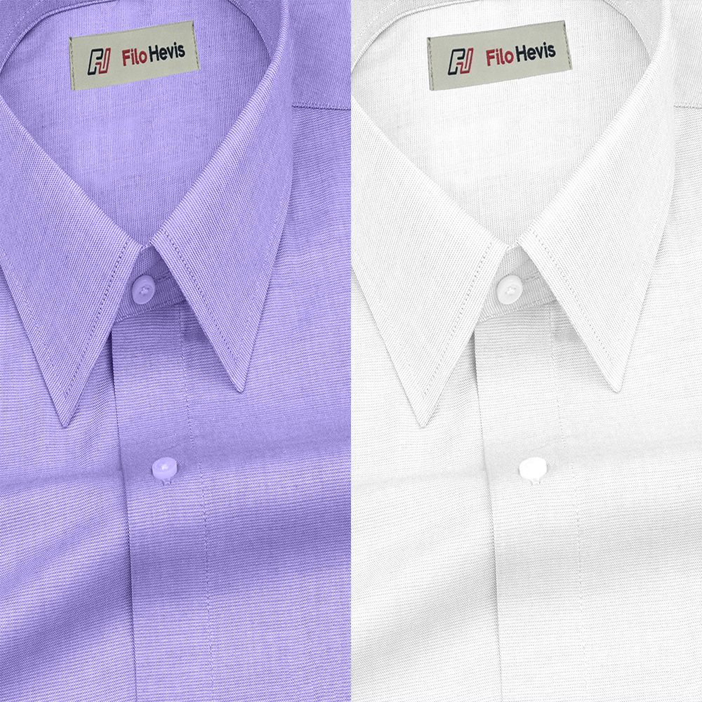 Combo of 2 Filafil Fabric Regular Fit Formal Shirts – Purple & White (Single Pocket)
