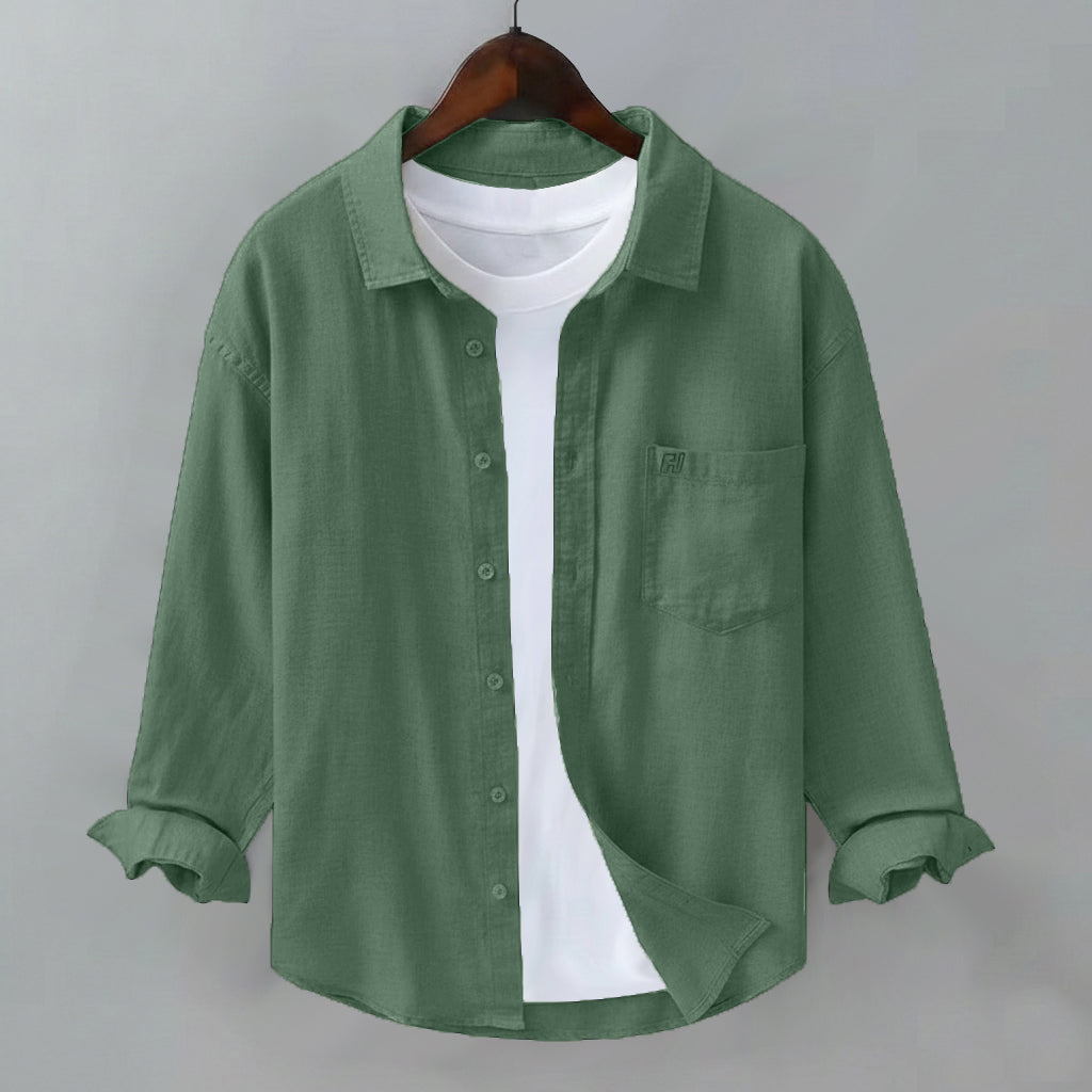 FINE LINEN SHIRTS FOR MEN (Full Sleeves)-Light Green/Sage Green