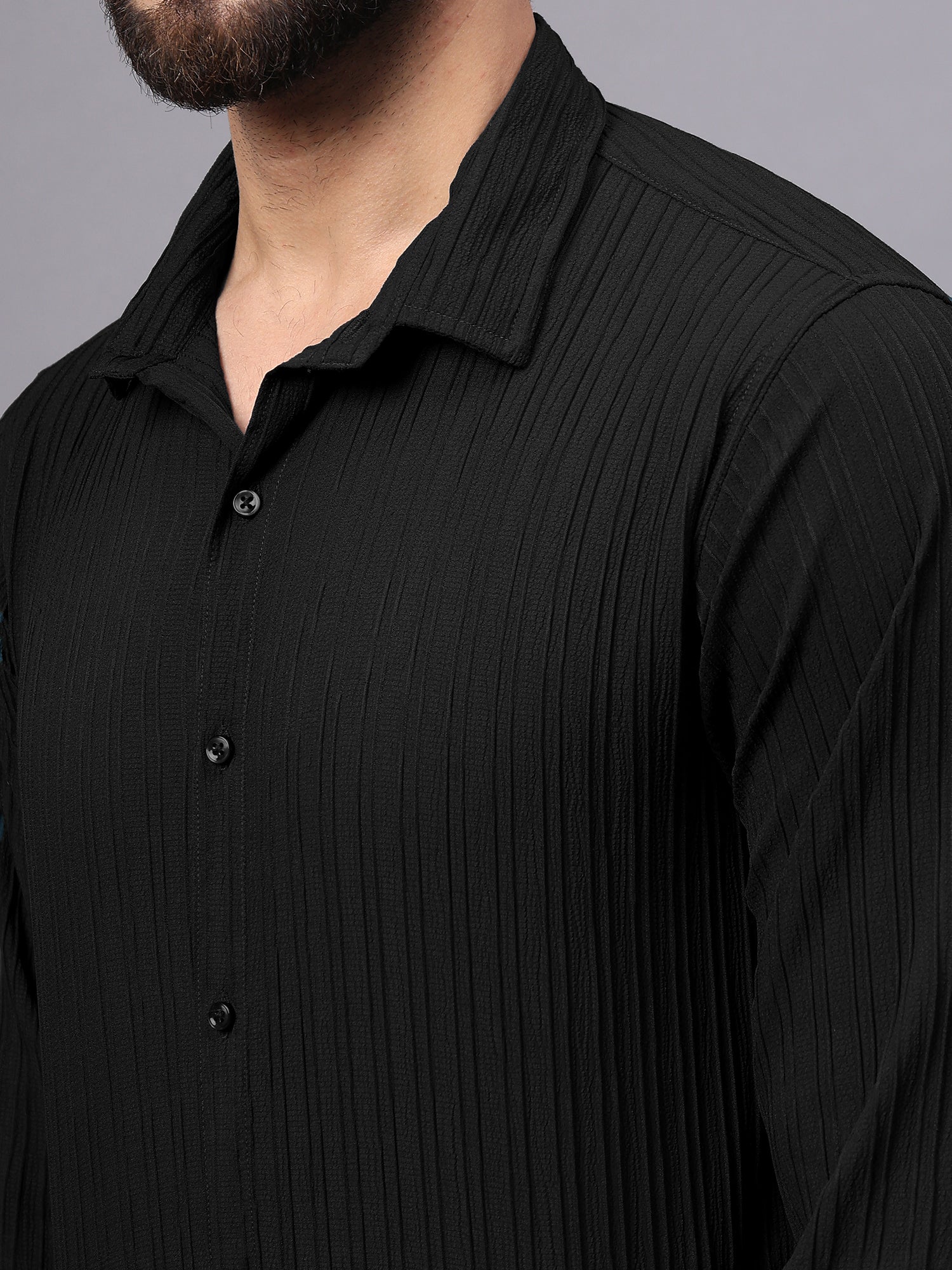 Self Striped Black Shirt