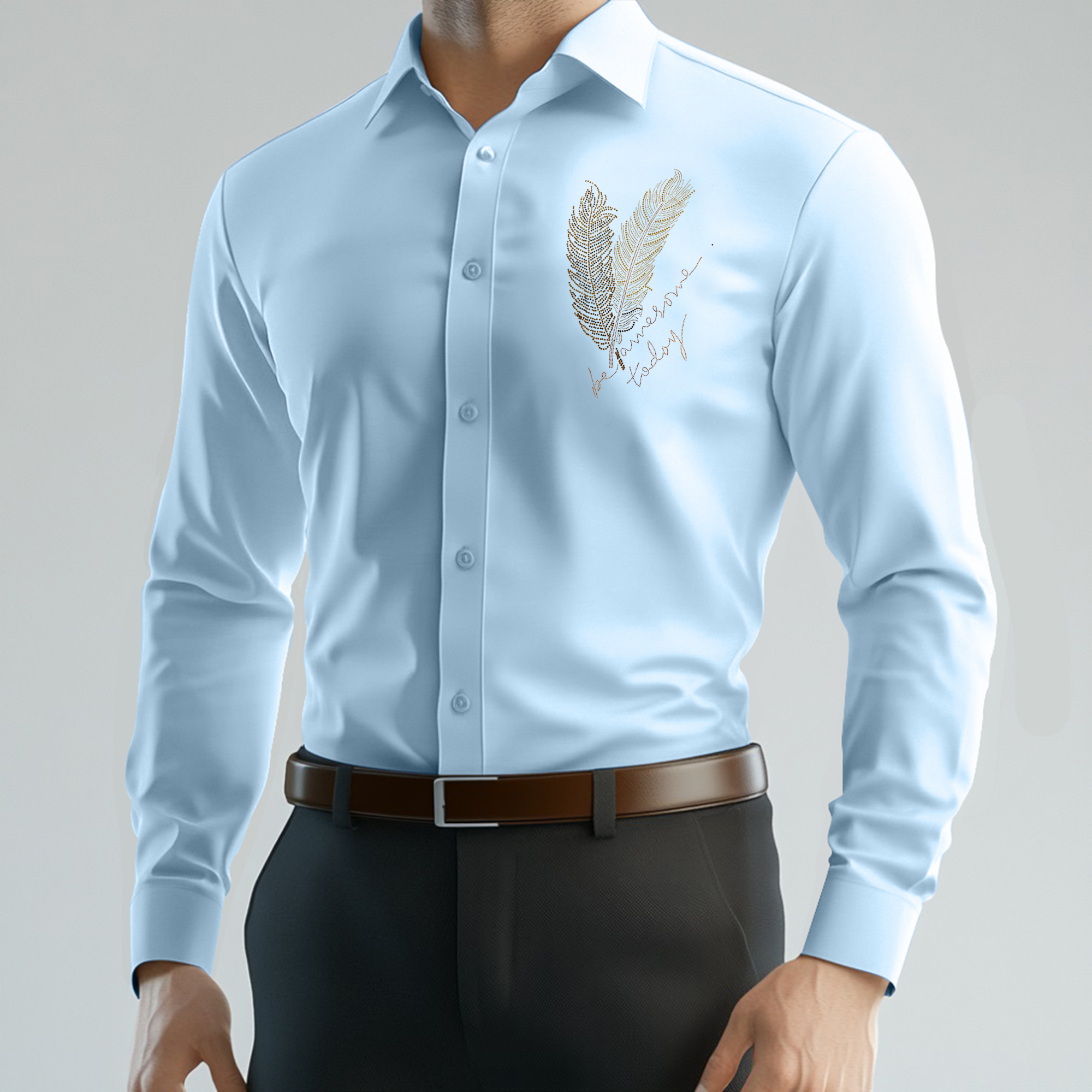 PARTY SHIRTS FOR MEN | PREMIUM SHIRTS | CLUB SHIRTS Feather Embroidery-Sky