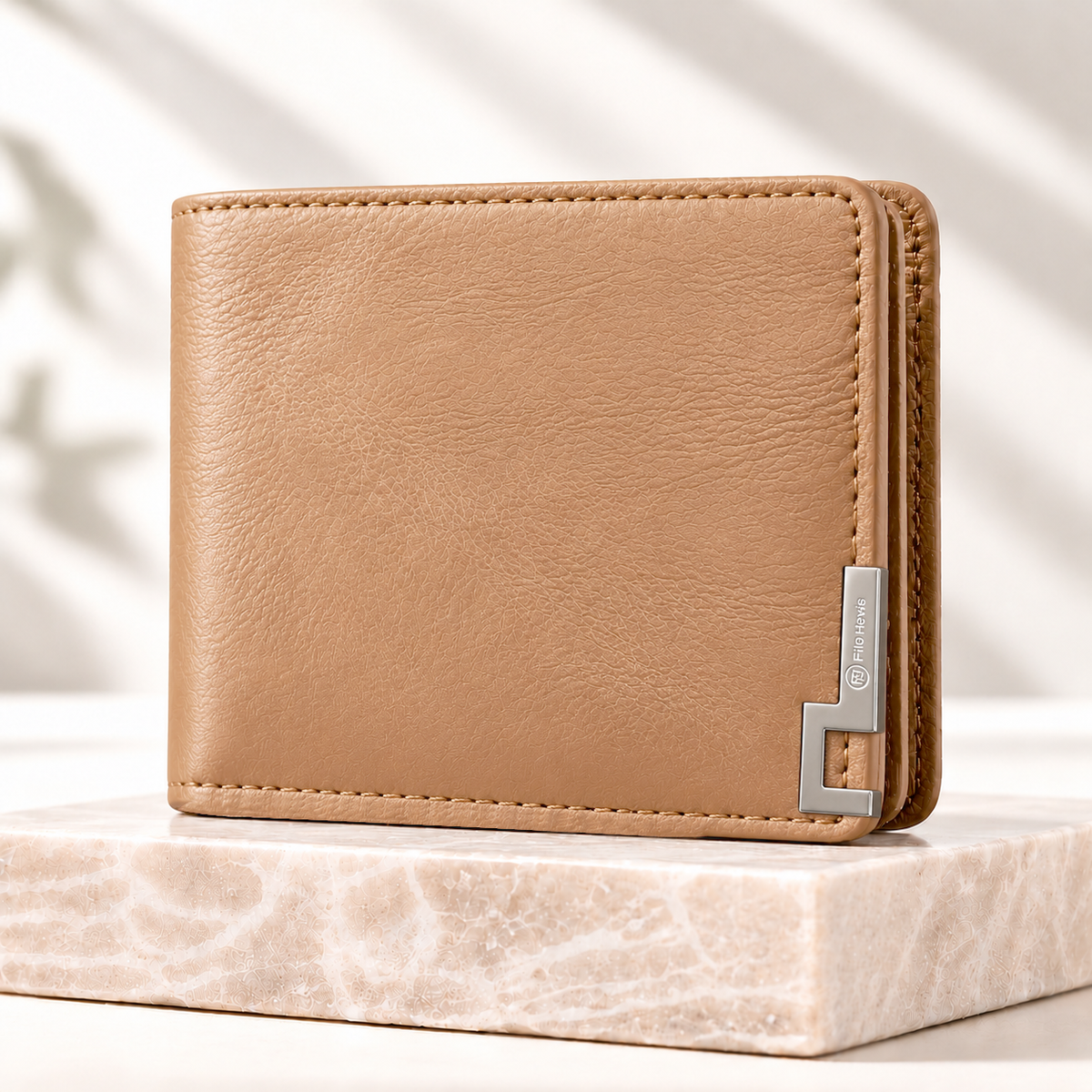 Tan Brown Men's Wallet with Multiple Card Slots & ID Window