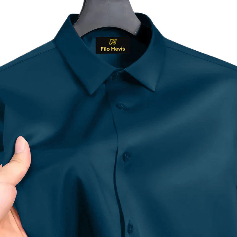 Men’s Satin Lycra Formal Shirt (Imported Fabric)| Teal Blue