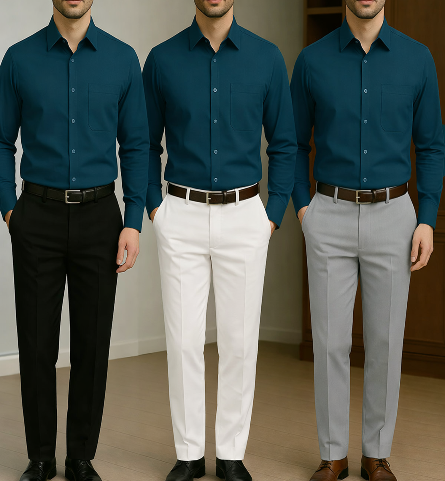 PLATINUM COTTON SATIN FORMAL SHIRT FOR MEN (Single Pocket)-Teal Blue