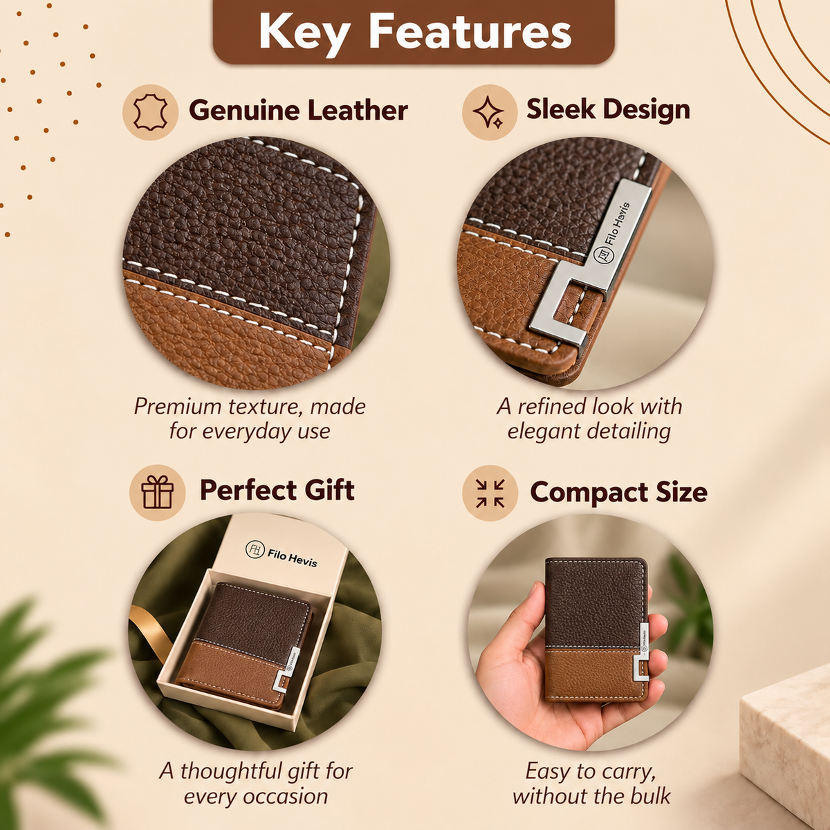 Wallet for Men | Textured Bifold Wallet with Zipper Coin Pocket & Card Slots | Brown-Tan