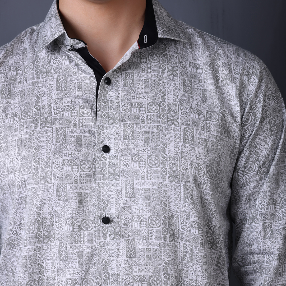 PRINTED SHIRTS | FORMAL & CASUAL SHIRTS FOR MEN | FILO HEVIS GEOMETRIC PRINTS SHIRT COLLECTION-Green