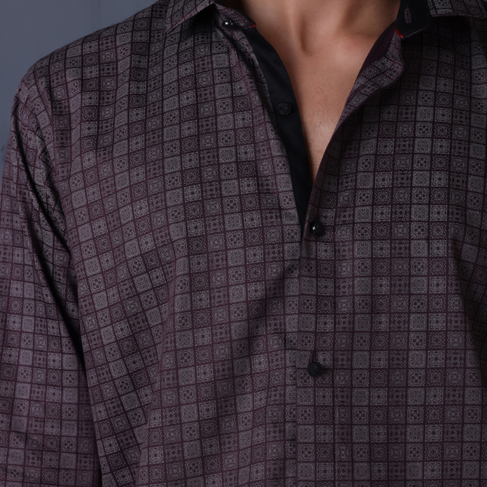 PRINTED SHIRTS | FORMAL & CASUAL SHIRTS FOR MEN | FILO HEVIS GEOMETRIC PRINTS SHIRT COLLECTION-Brown