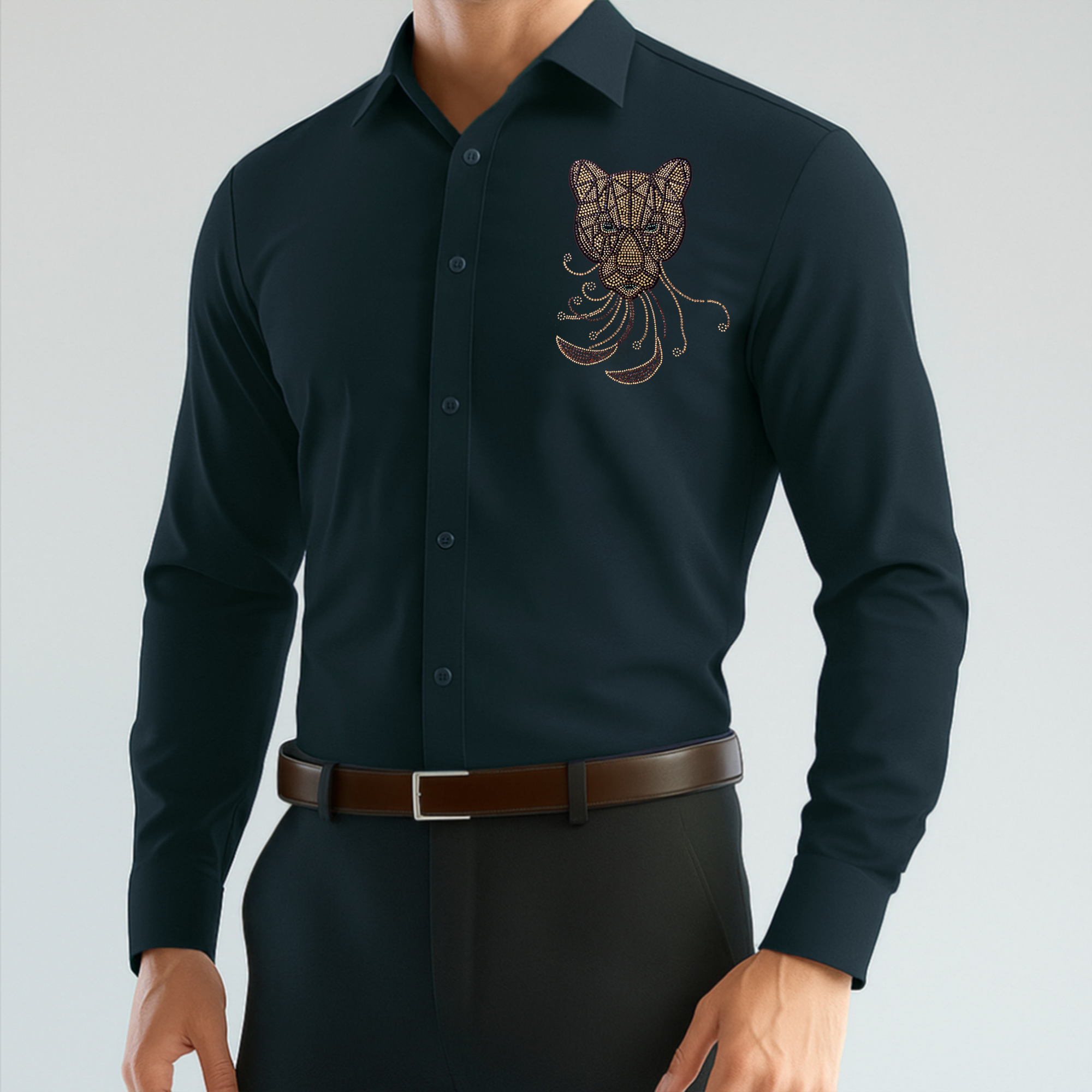 PARTY SHIRTS FOR MEN | PREMIUM SHIRTS | CLUB SHIRTS Tiger Embroidery-TEAL GREEN