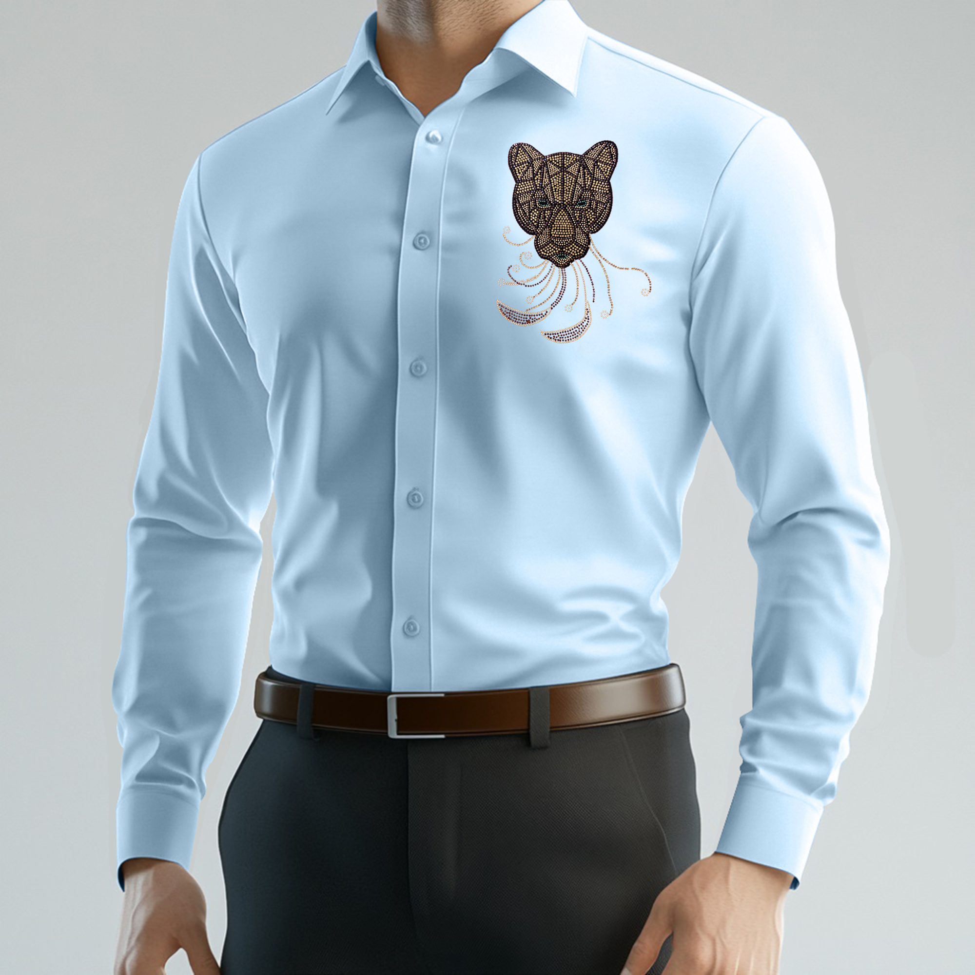 PARTY SHIRTS FOR MEN | PREMIUM SHIRTS | CLUB SHIRTS Tiger Embroidery-SKY
