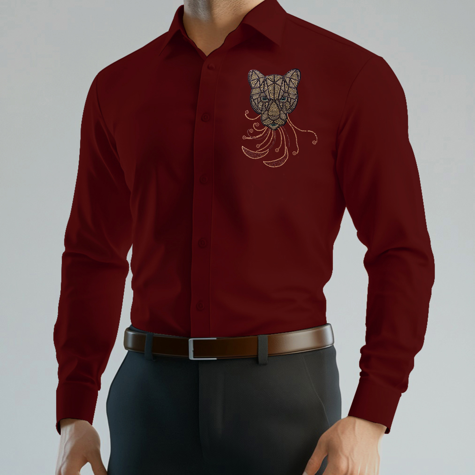 PARTY SHIRTS FOR MEN | PREMIUM SHIRTS | CLUB SHIRTS Tiger Embroidery-MAROON
