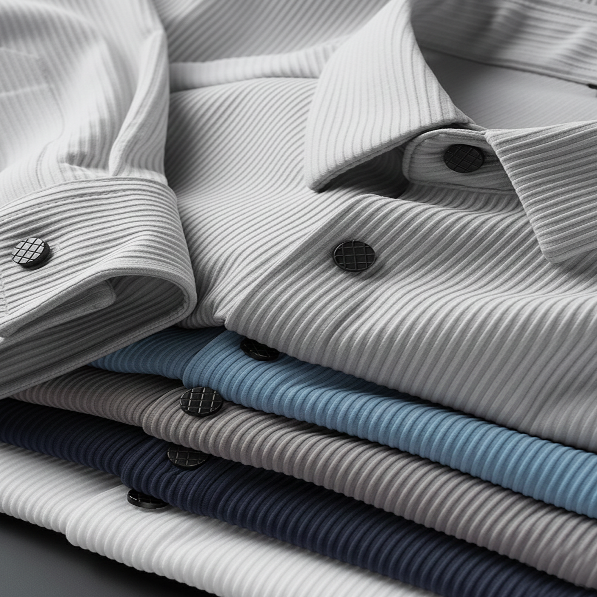 Self Cord Casual Shirts for Men Blended Fabric - Light Grey