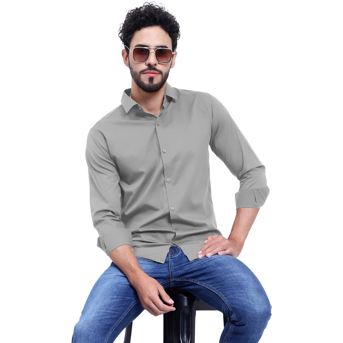 MENS FORMAL REGULAR FIT FULL SLEEVE SHIRT LIGHT GREY