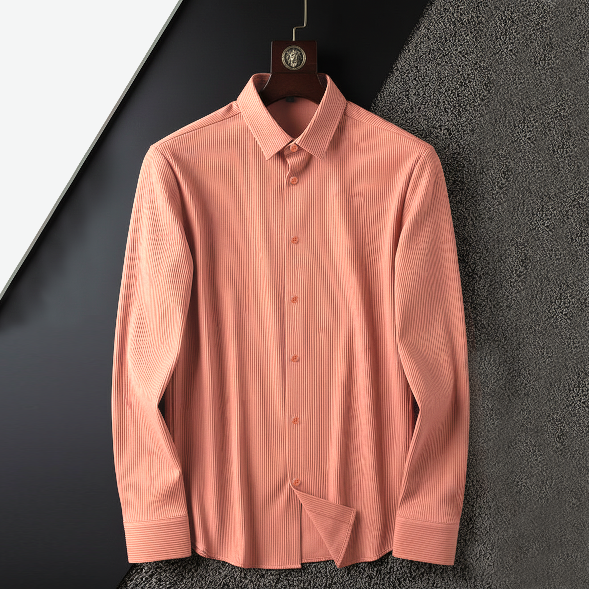 Corduroy Inspired Self-Cord Casual Shirts for Men Blended Fabric - Peach