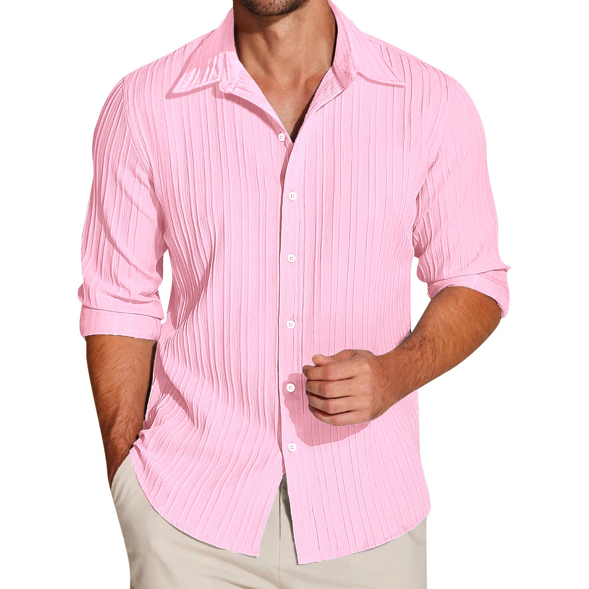 SELF-STRIPE TEXTURED POPCORN SHIRT | CASUAL SHIRTS FOR MEN