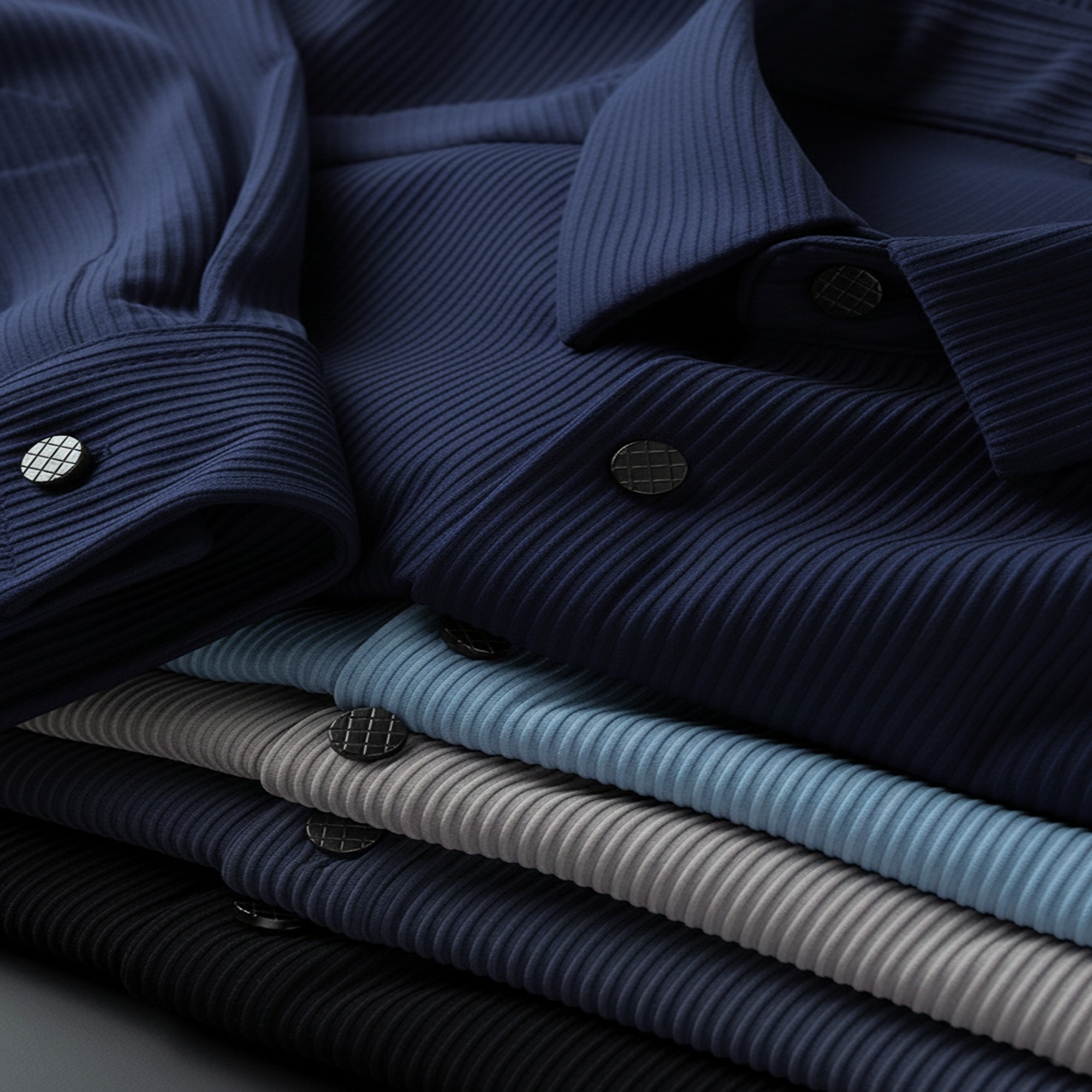 Corduroy Inspired Self-Cord Casual Shirts for Men Blended Fabric - Navy Blue