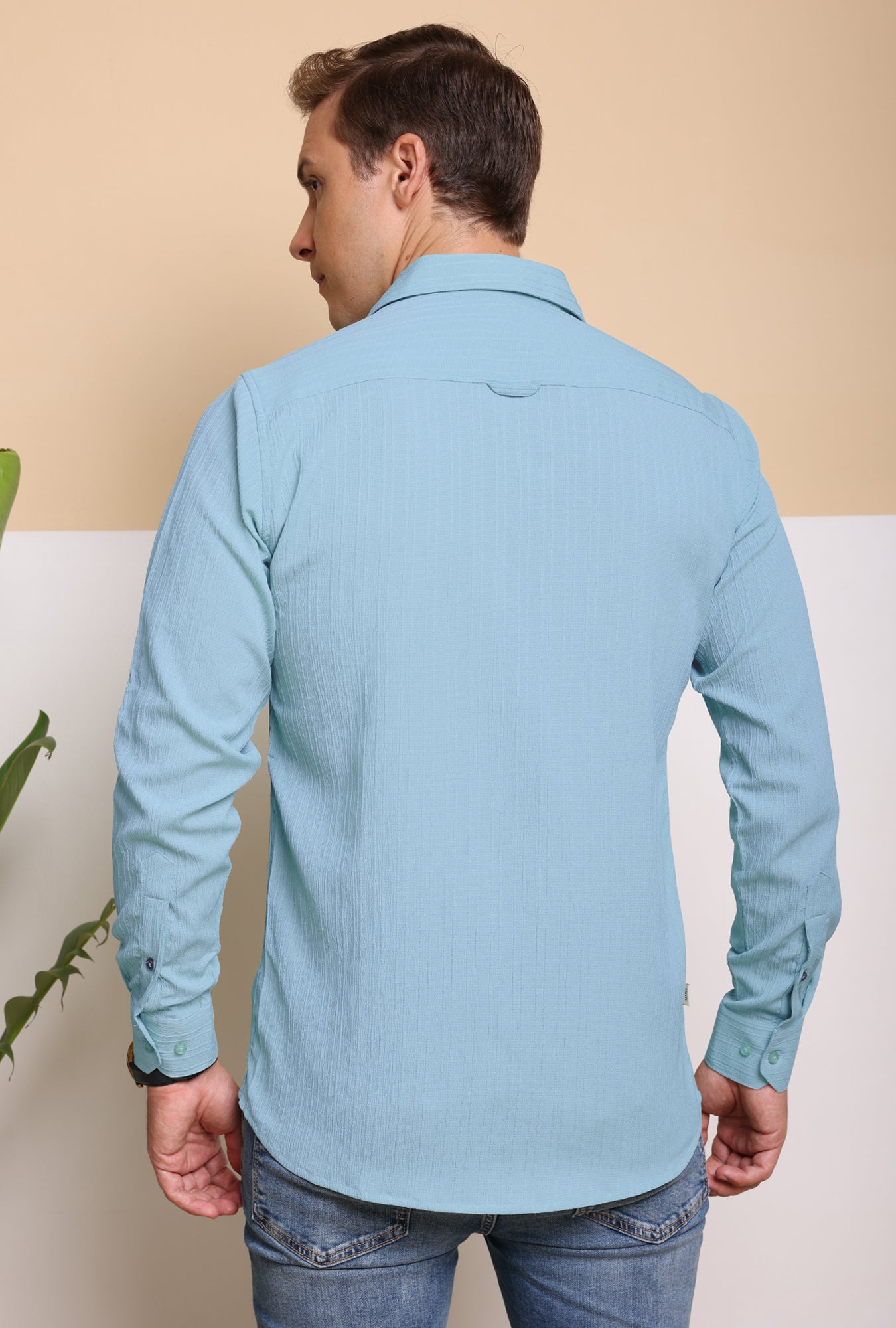 Crushed Stripe Shirt Sky Blue Color